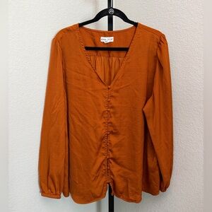 Ava & Viv Rust Orange Button-Front V-Neck Blouse